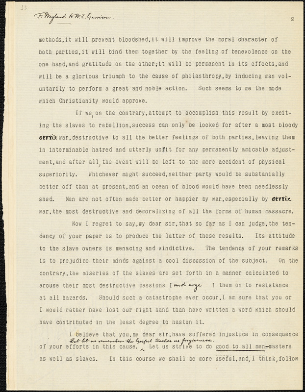 Letter from Francis Wayland, Providence, [Rhode Island], to William Lloyd Garrison, 1831 Nov[ember] 1