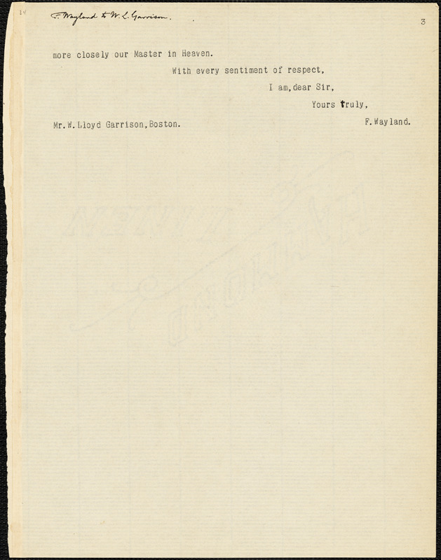 Letter from Francis Wayland, Providence, [Rhode Island], to William Lloyd Garrison, 1831 Nov[ember] 1
