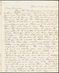 Letter from Samuel Joseph May and Harriet Minot Pitman, Haverhill, [Massachusetts], to William Lloyd Garrison, 1835 Sep[tember] 2