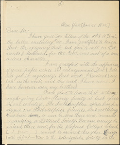 Letter from Arthur Tappan, New York, [New York], to William Lloyd Garrison, [1832 January 21]