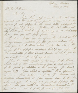 Letter from George Thompson, Boston, [Massachusetts], to Goerge William Benson, 1834 Oct[ober] 7