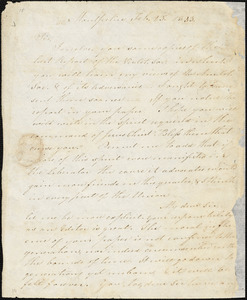 Letter from Chester Wright, Montpelier, [Vermont], to William Lloyd Garrison, 1833 Feb[ruary] 23d