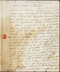 Letter from Thomas Williams and Henry Egbert Benson, Providence, [Rhode Island], to William Lloyd Garrison and Isaac Knapp, 1833 July 9th