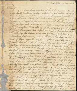 Letter from Joshua Coffin and Arnold Buffum, Philadelphia, [Pennsylvania], to William Lloyd Garrison, 1834 Jan[uary] 29