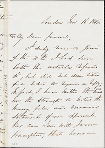 Letter from George Thompson, London, [England], to Richard Davis Webb, 1846 Nov[ember] 16