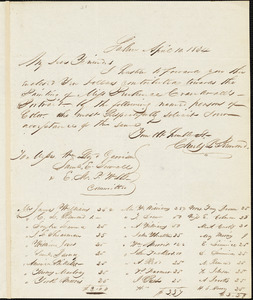 Letter from Charles Lenox Remond, Salem, [Massachusetts], to William Lloyd Garrison, Samuel E. Sewall, and Eleazer Mather Porter, 1834 April 10