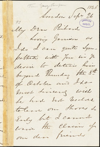 Letter from George Thompson, London, [England], to Richard David Webb, 1846 Sep[tember] 26