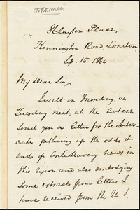 Letter from George Thompson, London, [England], to Richard David Webb, 1860 Sep[tember] 15