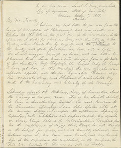 Letter from George Thompson, Syracuse, [New York], to Anne Warren Weston, 1851 March 7