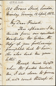 Letter from George Thompson, London, [England], to Richard Davis Webb, 1852 April 12