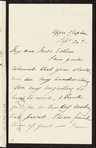 Letter from Elizabeth J. Massie, Upper Clapton [England], to Mary Anne Estlin, [Year of publication unknown] Sept[ember] 24