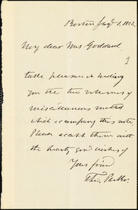 Letter from Theodore Parker, Boston, [Massachusetts], to Matilda Goddard, 1848 May 15
