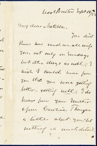 Letter from Theodore Parker, West Newton, [Massachusetts], to Matilda Goddard, 1852 Sept[ember] 19