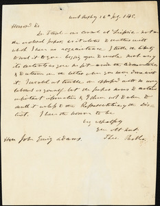 Letter from Theodore Parker, Boston, [Massachusetts], to John Quincy Adams, 1845 July 26 - 1858 Sep[tember] 13