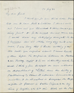 Letter from Theodore Parker, West Roxbury, [Massachusetts], to Convers Francis, [18]42 July 25
