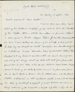 Letter from Theodore Parker, W[est] Roxbury, [Massachusetts], to Convers Francis, 1843 April 18