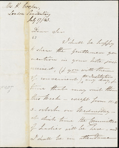 Letter from Jonathan Blanchard, [London, England], to Amos Augustus Phelps, 1843 July 17