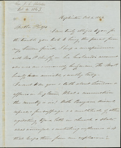 Letter from John Calvin, Hopkington, [Massachusetts], to Amos Augustus Phelps, 1843 Oct[ober] 4