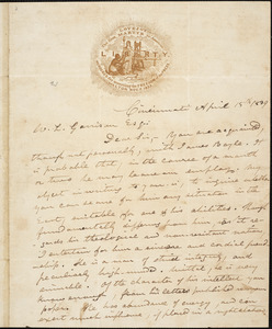 Letter from Gamaliel Bailey, Cincinnati, [Ohio], to William Lloyd Garrison, 1839 April 15th