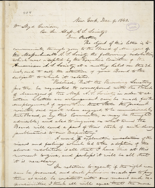 Letter from Oliver Johnson, New York, [New York], to William Lloyd ...