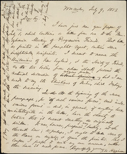 Letter from Thomas Wentworth Higginson, Worcester, [Massachusetts], to William Lloyd Garrison, 1853 July 9
