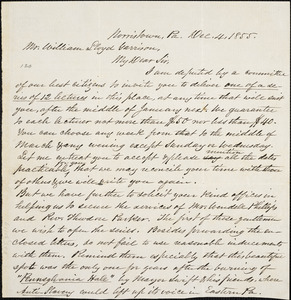 Letter, Norristown, P[ennsylvani]a, to William Lloyd Garrison, 1855 Dec[ember] 4