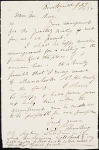 Letter from S.S. Hunting, Brookfield, [Massachusetts], to William Lloyd Garrison and Samuel May, [18]58 July 9