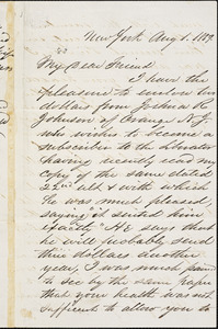 Letter from Cornelius Bramhall, New York, [New York], to William Lloyd Garrison, 1859 Aug[ust] 1