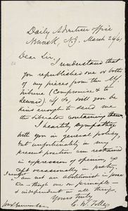 Letter from C.W. Tollers, Newark, N[ew] J[ersey], to William Lloyd Garrison, [18]61 March 26