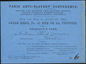 Letter from Anti-Slavery Conference, [Paris, France], to William Lloyd Garrison, 1867 August 26-27