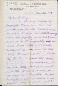 Letter from Oliver Johnson, New York, [New York], to James Miller M'Kim, 1873 Jan[uary] 22