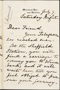 Letter from Mary Anne Rawson, Wincobank Hall, near Sheffield, [England], to William Lloyd Garrison, [1877] July 7