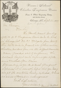 Letter from Frances Elizabeth Willard, Chicago, Ill[inois], to William Lloyd Garrison, 1877 Sept[ember] 20