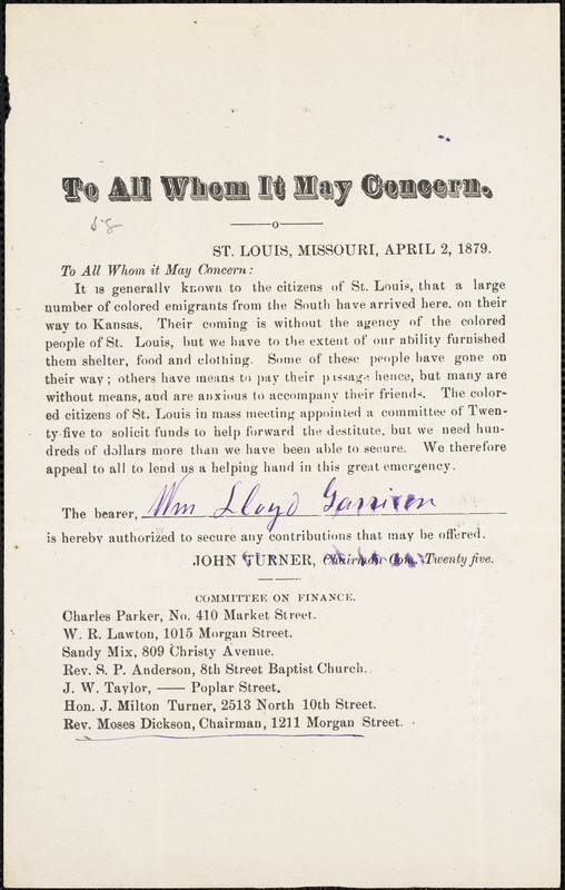 Letter from John Turner, St. Louis, [Missouri], to William Lloyd Garrison, 1879 April 2
