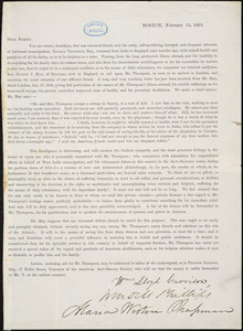 Letter from William Lloyd Garrison, Maria Weston Chapman, and Wendell Phillips, Boston, [Massachusetts], 1859 February 15