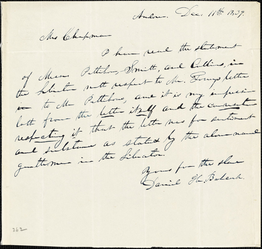 Letter from Daniel H. Babcock, Andover, [Massachusetts], to Maria ...