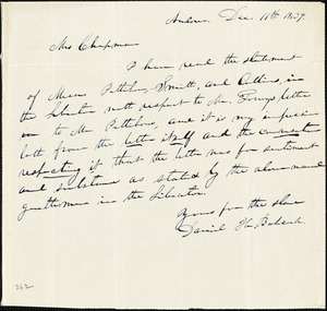 Letter from Daniel H. Babcock, Andover, [Massachusetts], to Maria Weston Chapman, 1839 Dec[ember] 11