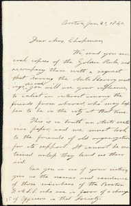 Letter from A.B. Ordway, Boston, [Massachusetts], to Maria Weston Chapman, 1840 Jan[uary] 21