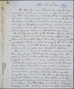 Letter from John Rand, Milton, [Massachusetts], to Samuel May, 1850 Feb[ruary] 16th