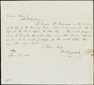 Letter from William Bassett, Lynn, [Massachusetts], to Maria Weston Chapman, 1839 July 22