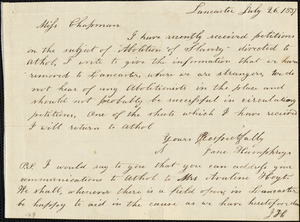 Letter from Jane Humphreys, Lancaster, [Massachusetts], to Maria Weston Chapman, 1839 July 26