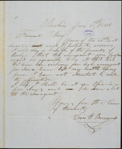 Letter from Lewis H. Burnard, Berlin, [Massachusetts], to Samuel May, 1850 June 30th
