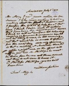 Letter from William Jenkins, Andover, [Massachusetts], to Samuel May, 1850 July 1