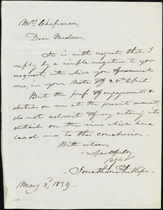 Letter from Jonathan Phillips to Maria Weston Chapman, 1839 May 3