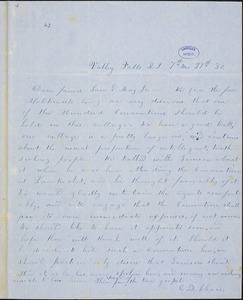 Letter from Elizabeth Buffum Chace, Valley Falls, R[hode] I[sland], to Samuel May, [18]50 [July] 29th
