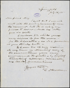 Letter from Erasmus Darwin Hudson, Springfield, [Massachusetts], to Samuel May, [18]50 July 31