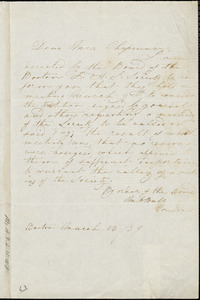 Letter from Martha V. Ball, Boston, [Massachusetts], to Maria Weston Chapman, 1839 March 13