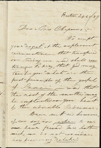 Letter from Martha V. Ball, Boston, [Massachusetts], to Maria Weston Chapman, 1839 Sept[ember] 29