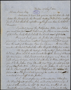 Letter from Robert Folger Wallcut, Boston, [Massachusetts], to Samuel May, 1850 Aug[ust] 27