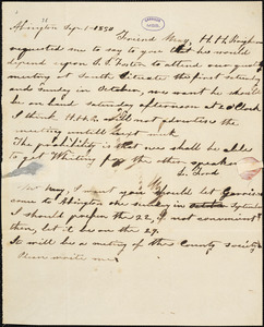 Letter from Lewis Ford, Abington, [Massachusetts], to Samuel May, 1850 Sep[tember] 1